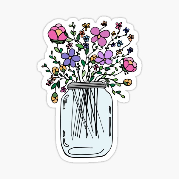 Mason Jar with Flower Sticker