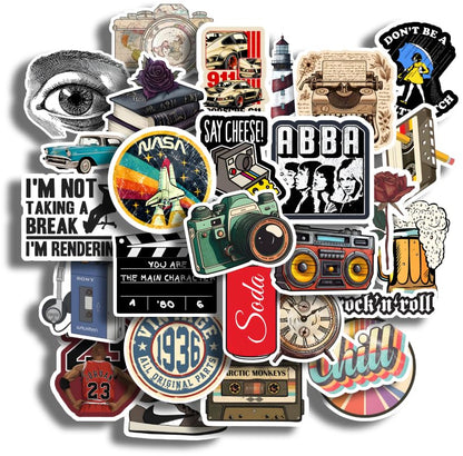 28Pcs Vintage Vinyl Stickers - Waterproof and Residue-Free