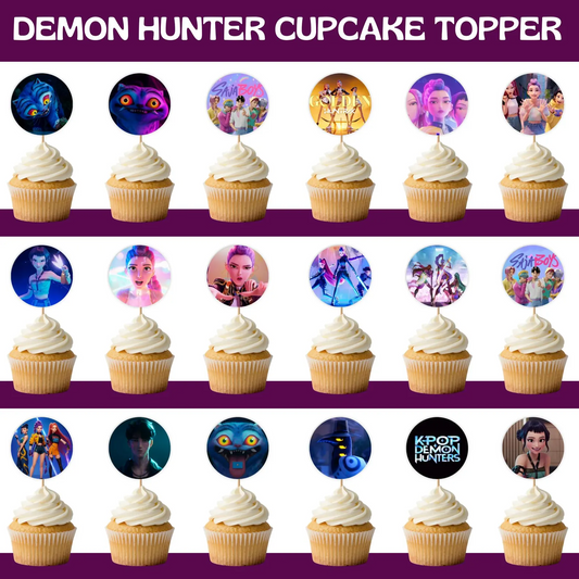 K-Pop Demon Hunter Birthday Toppers Set for Cake and Cupcakes (Pack of 24)