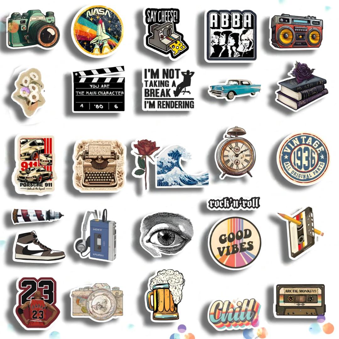 28Pcs Vintage Vinyl Stickers - Waterproof and Residue-Free
