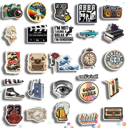 28Pcs Vintage Vinyl Stickers - Waterproof and Residue-Free